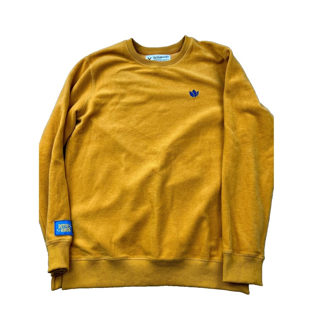 Dutch Bros Sweater Mens Medium Mustard Yellow Cotton Tight Knit Ribbed Winter